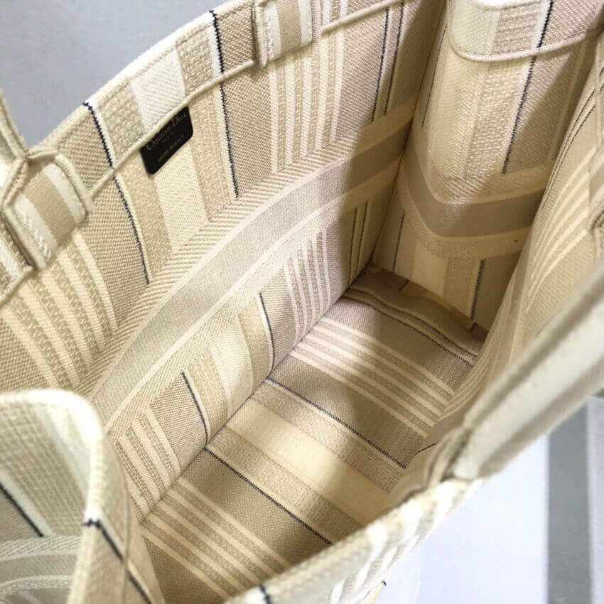 Dior Book Tote Beige Stripes Embroidery M1286