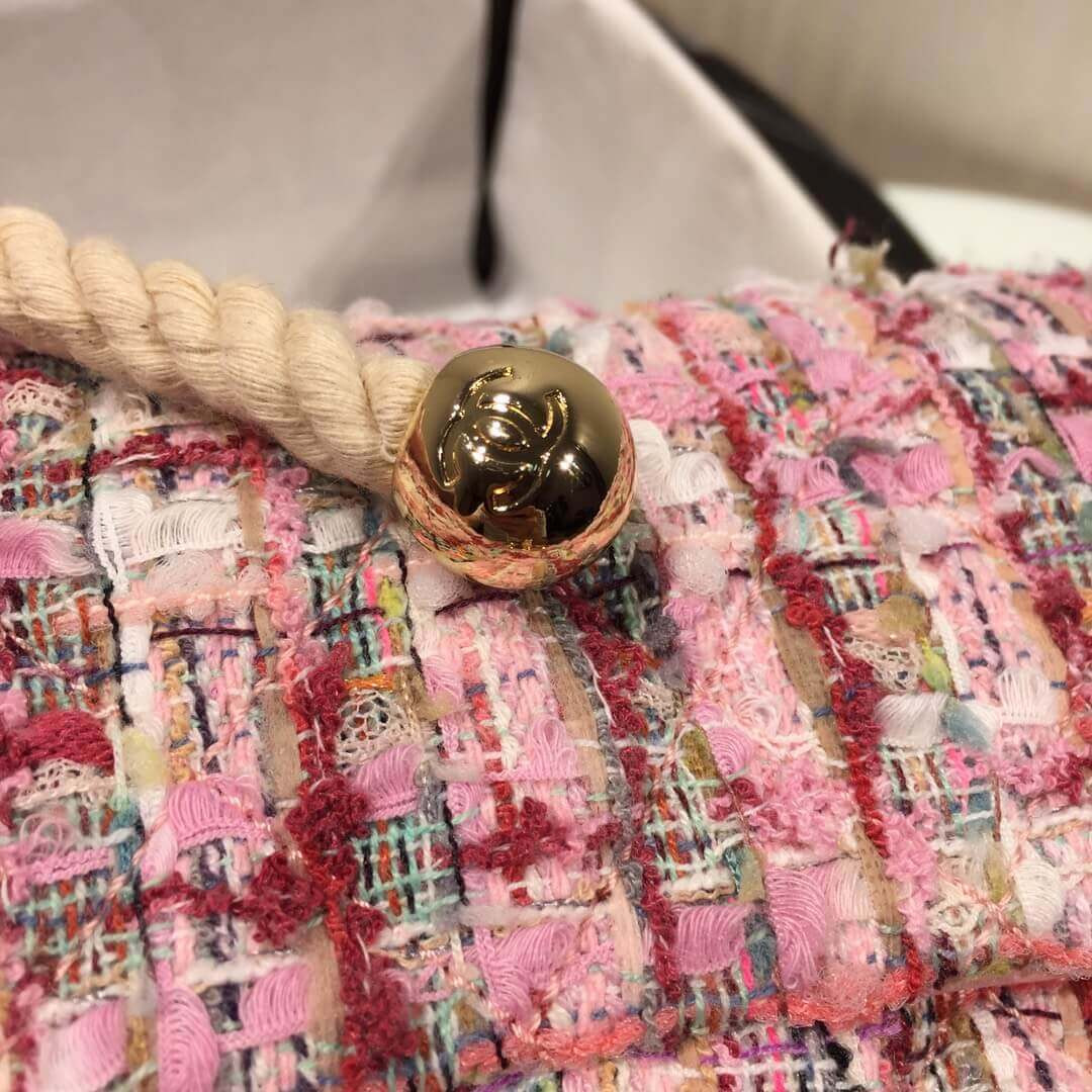 Chanel Tweed Flap Bag With Large Pearl Handle AS0593