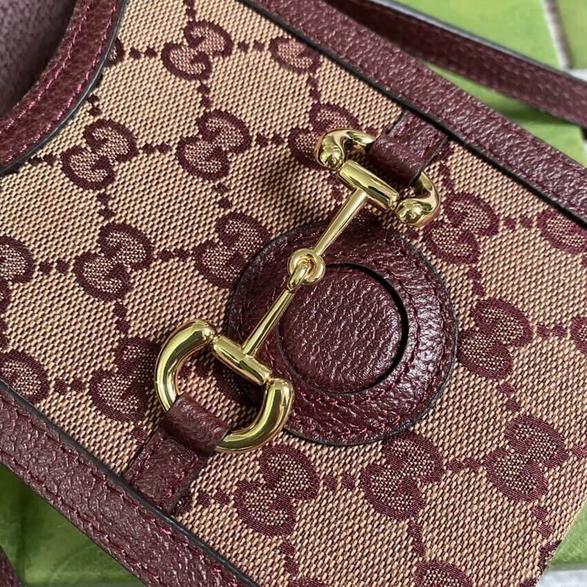 Gucci Horsebit 1955 Mini Bag 625615 in Burgundy GG Canvas