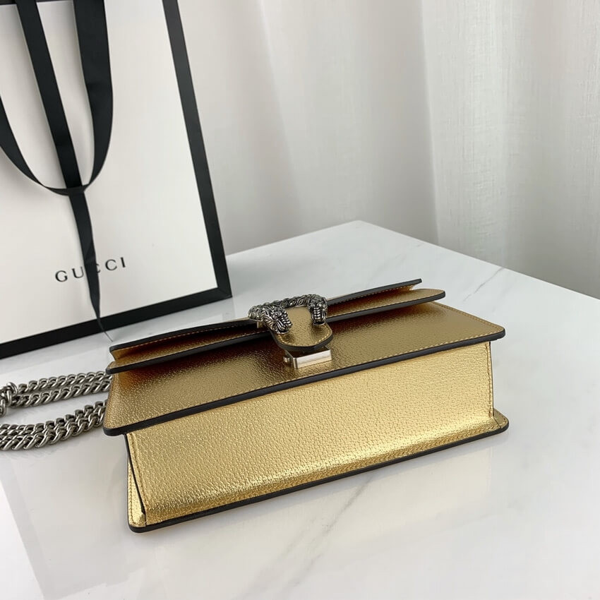 Gucci Dionysus Small Shoulder Bag in Gold Lame Leather 499623