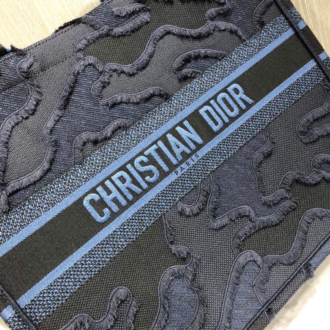 Christian Dior Book Tote Blue Camouflage Embroidery M1286