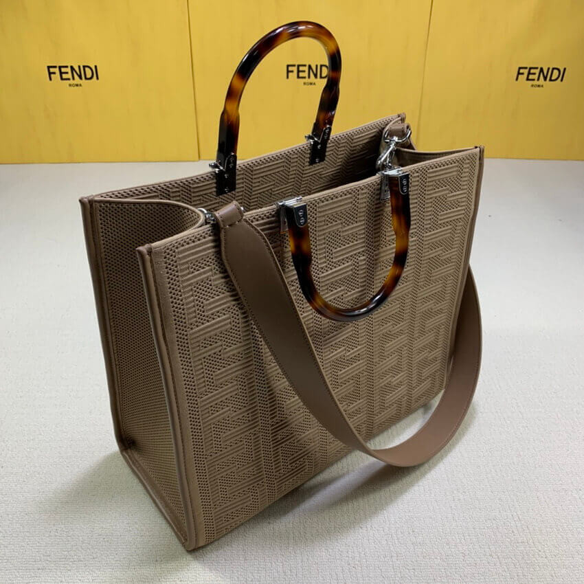 Fendi Medium Sunshine Tote Bag in Apricot FF Fabric 8BH386
