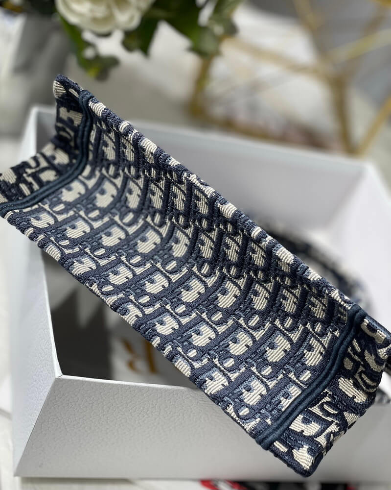 Christian Dior Small Book Tote Bag 26cm Oblique Embroidery Blue