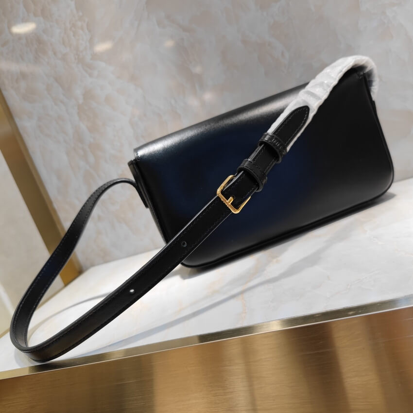 Celine Triomphe Shoulder Bag In Shiny Calfskin 194143 Black
