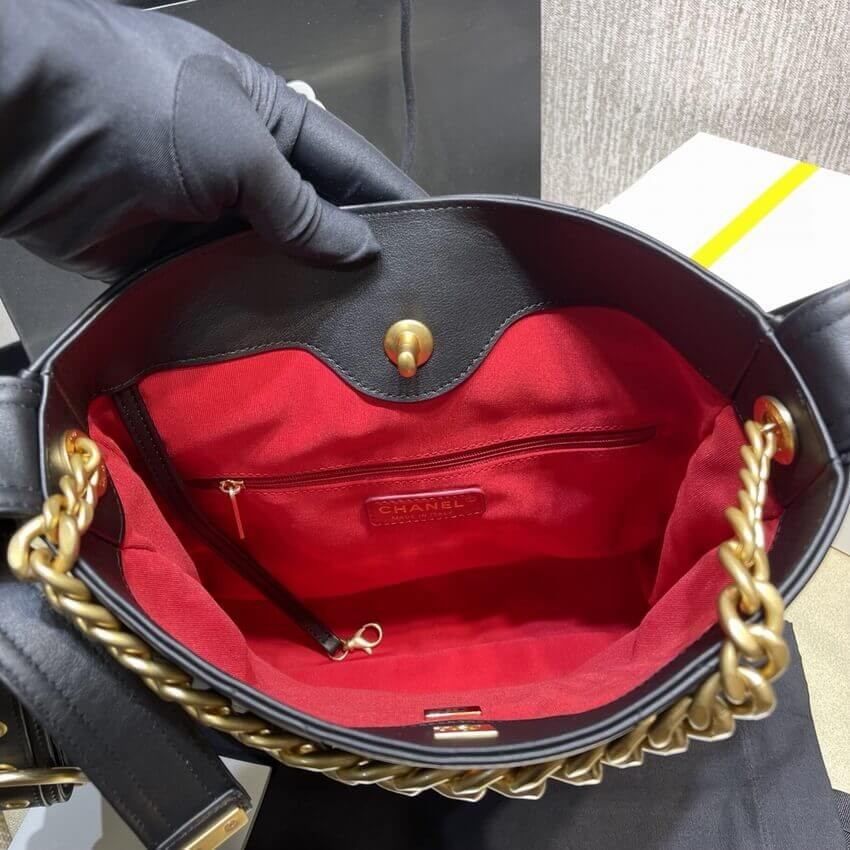 Chanel Hobo Handbag Calfskin Black AS2844