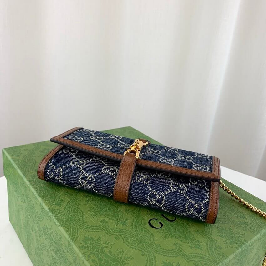 Gucci Jackie 1961 Chain Wallet 652681 in Blue Denim