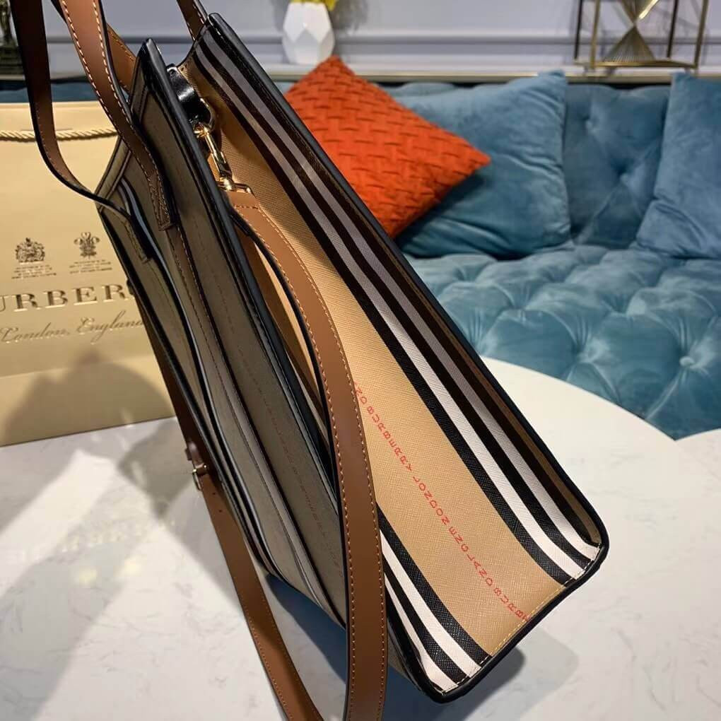 Burberry Logo and Stripe E-canvas Portrait Tote Bag 80224761