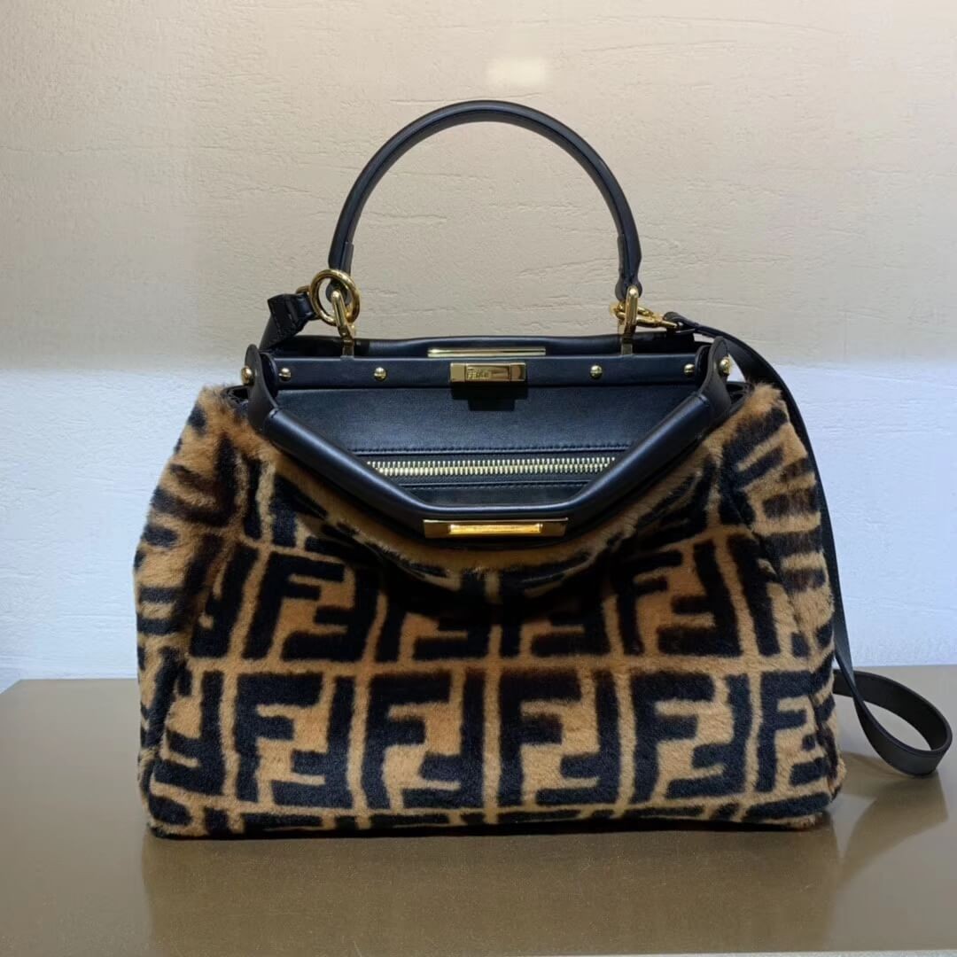 Fendi Peekaboo Iconic Medium Brown Sheepskin Bag 8BN290