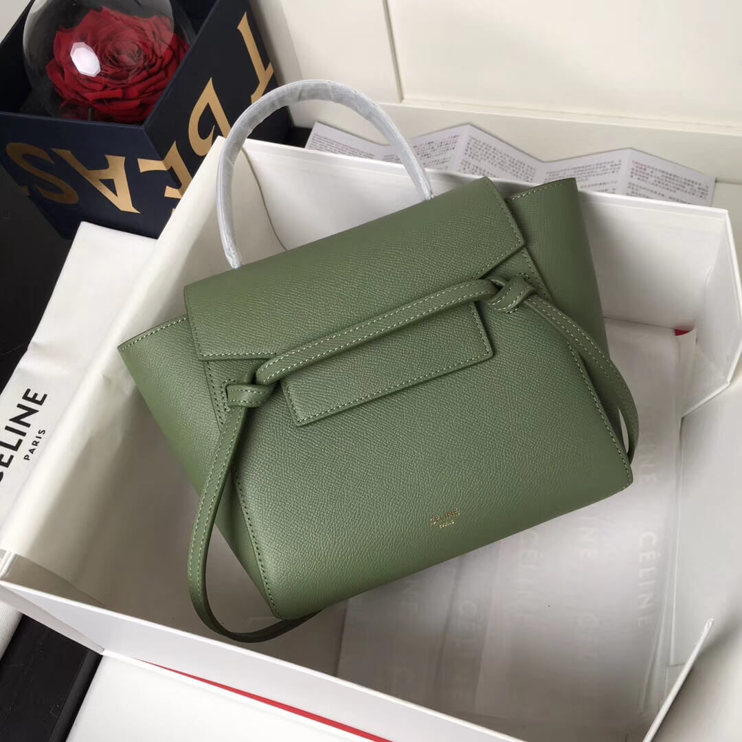 Celine Micro Belt Bag In Grained Calfskin 189153 Green