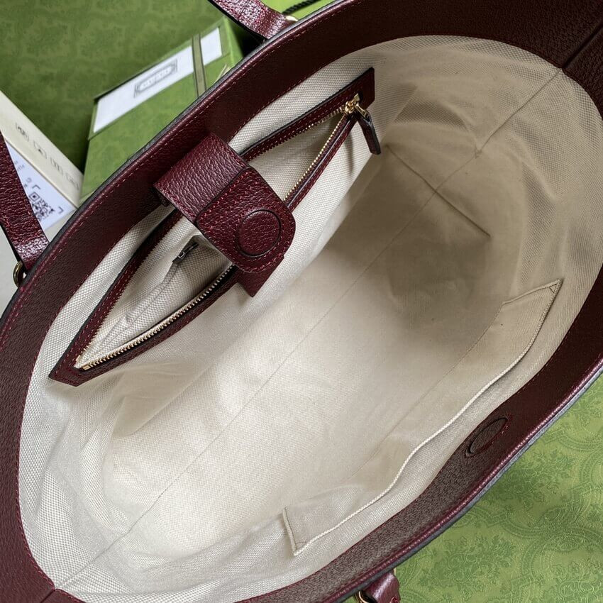 Gucci Ophidia Medium Tote With Web in Burgundy GG Canvas 631685