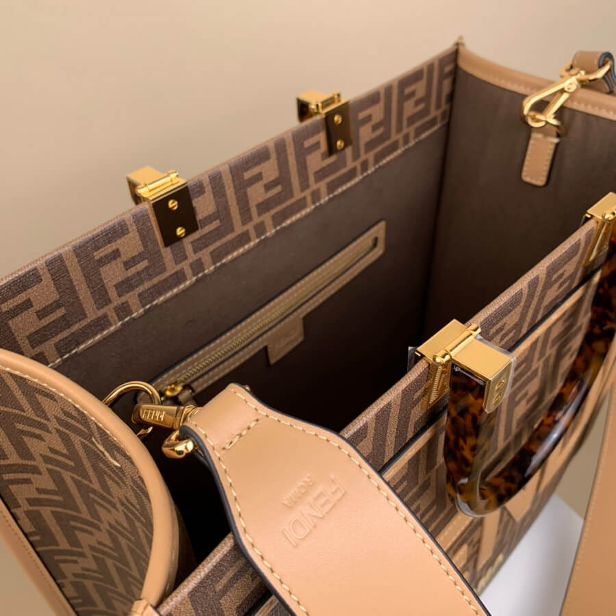 Fendi Medium Sunshine Shopper 8BH386 FF Glazed Fabric