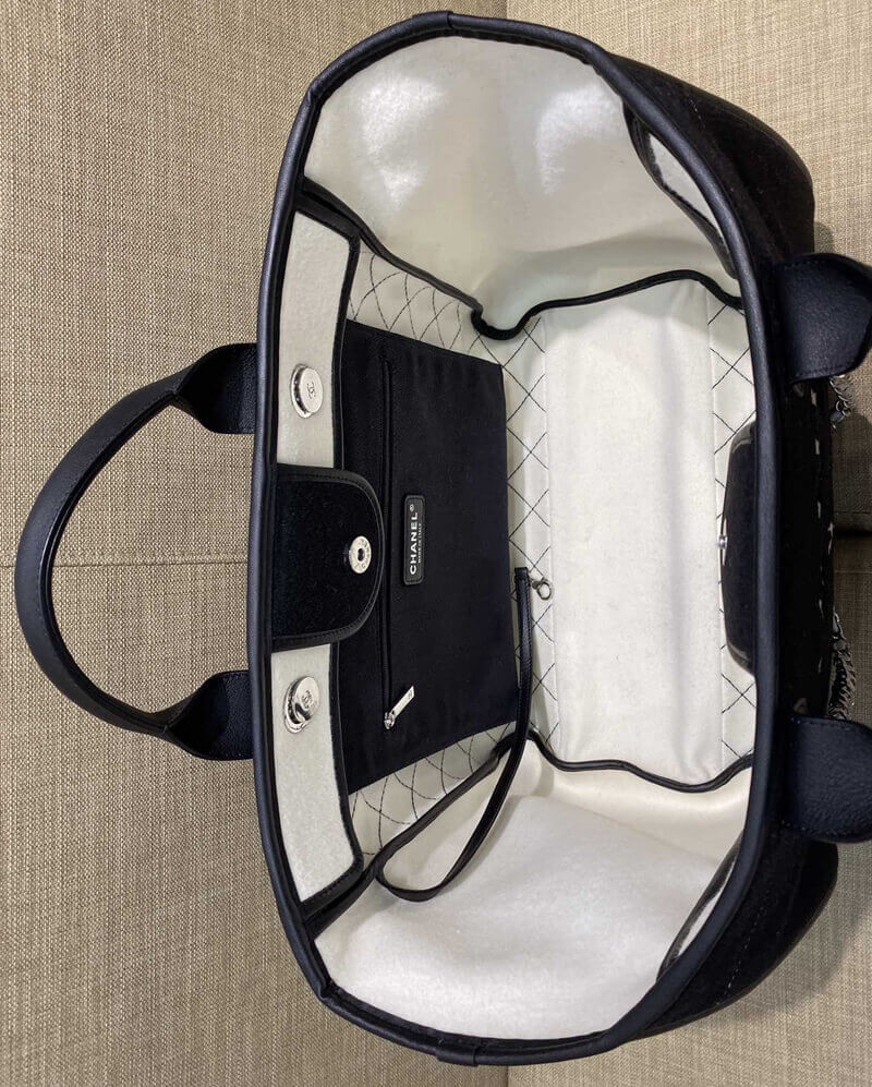 Chanel Wool Felt Deauville Shopping Bag A60598 Black/White