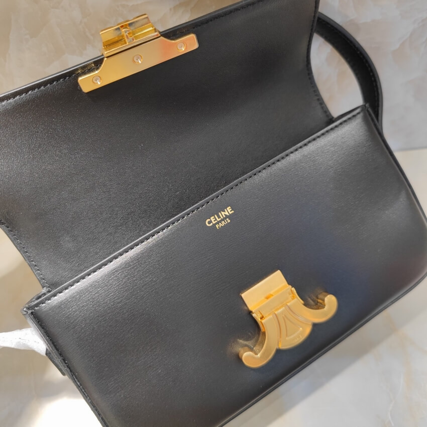 Celine Triomphe Shoulder Bag In Shiny Calfskin 194143 Black