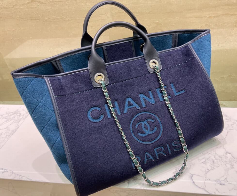 Chanel Wool Felt Deauville Shopping Bag A60598 Blue