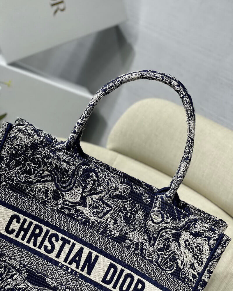 Dior Small Book Tote Blue Toile de Jouy Reverse Embroidery M1296