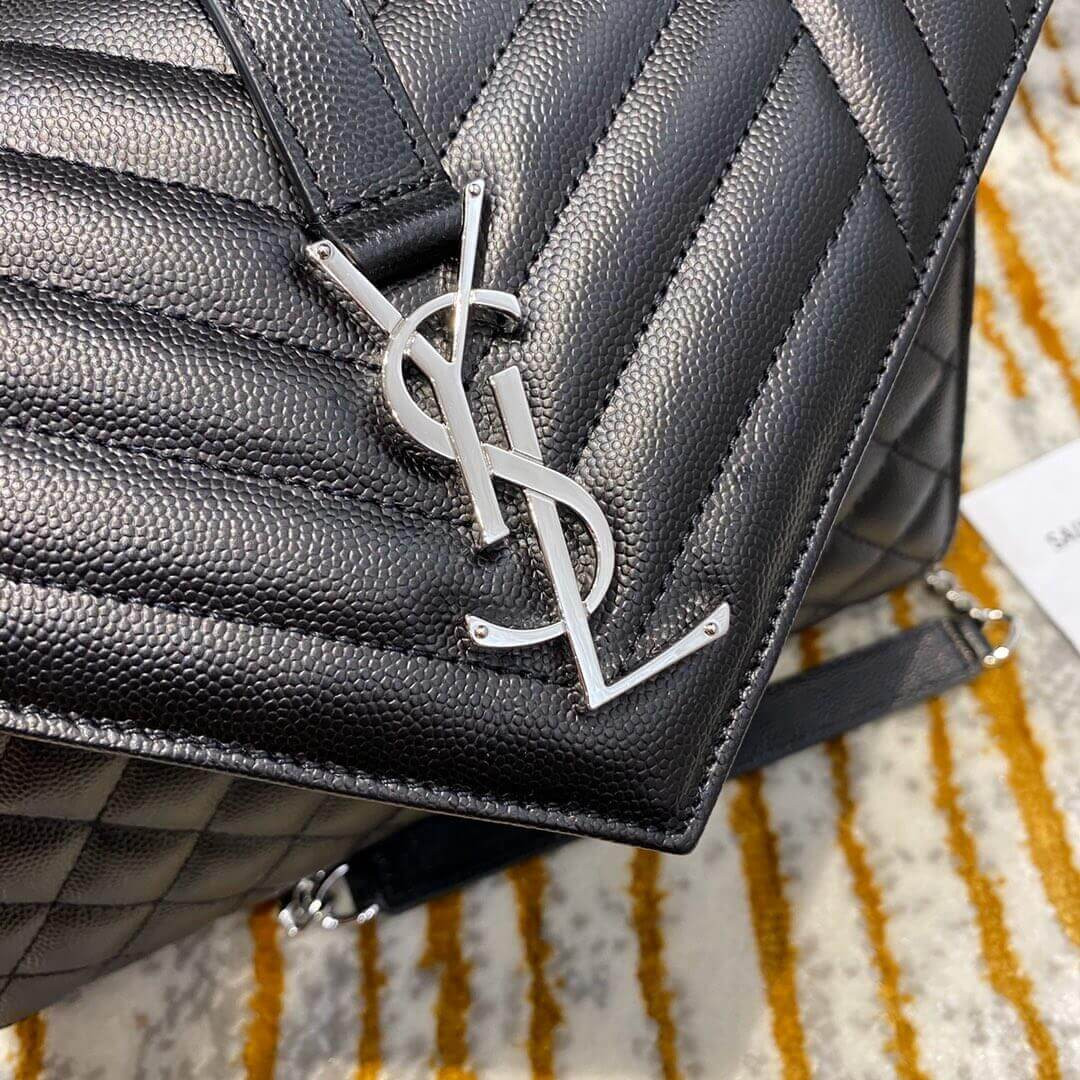 Saint Laurent Grain Leather Envelope Medium Bag 487206 Black