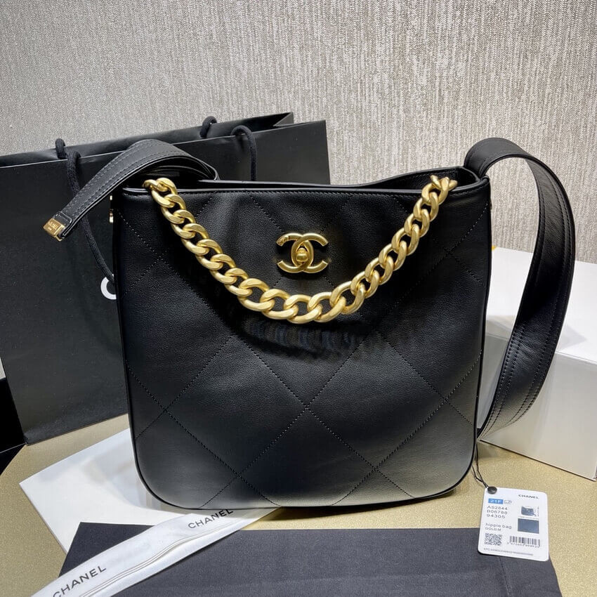 Chanel Hobo Handbag Calfskin Black AS2844