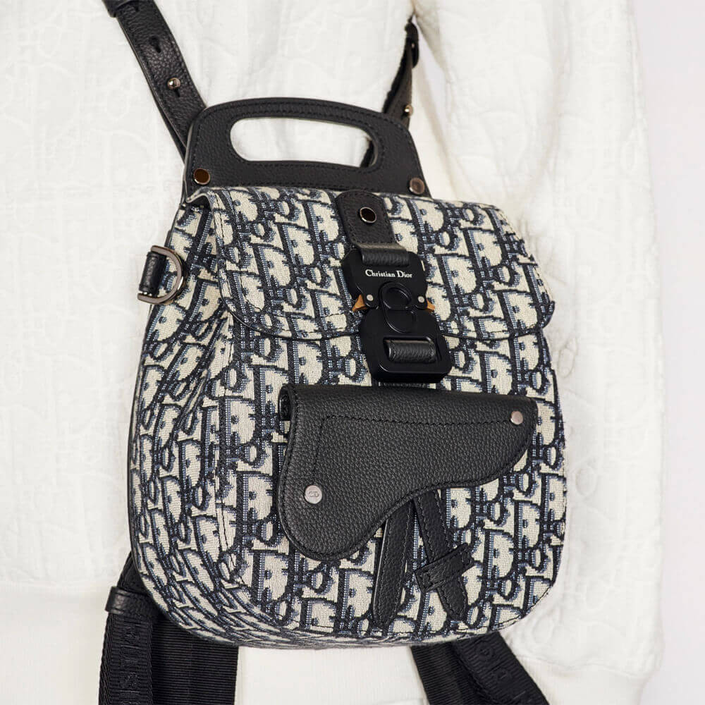Christian Dior Mini Saddle Backpack Navy Blue Dior Oblique Jacquard 1AD086