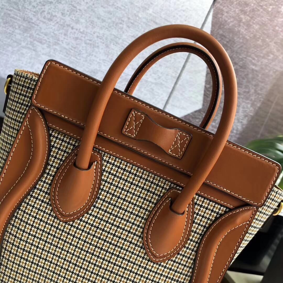 Celine Nano Luggage Bag In Tweed And Smooth Calfskin 189242