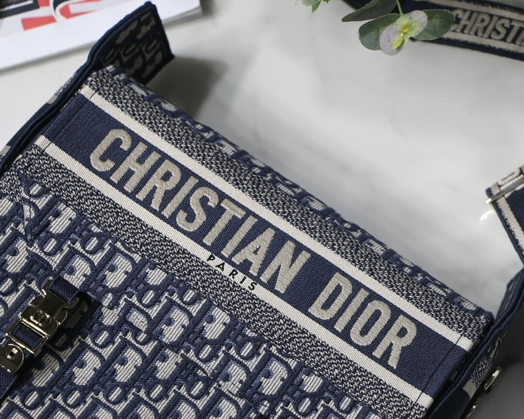 Christian Dior Medium DiorCamp Bag Blue Oblique Embroidery M1240