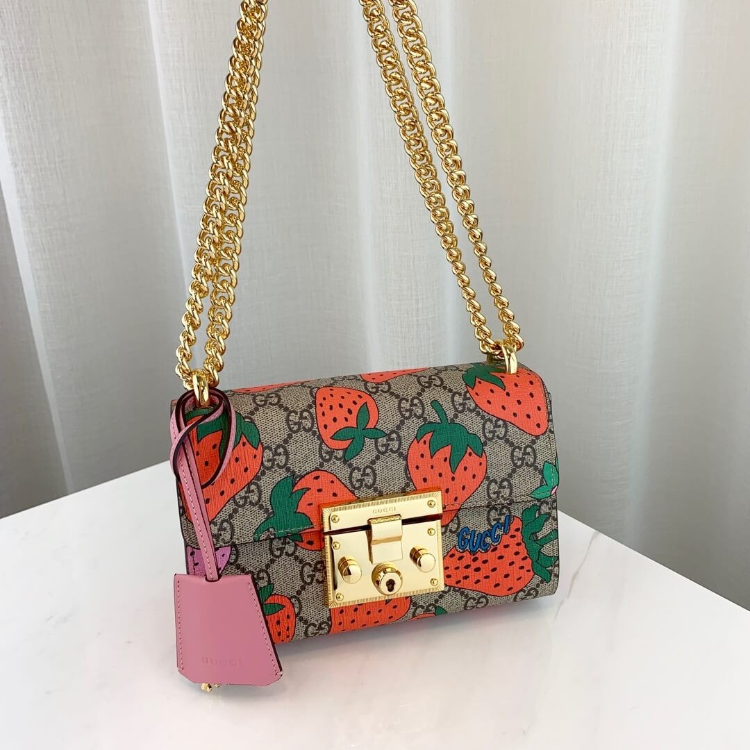 Gucci Padlock GG Strawberry Small Shoulder Bag 409487