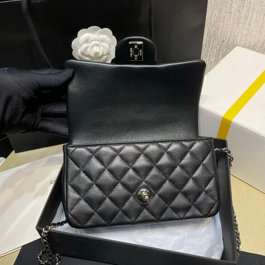 Chanel Lambskin Mini Flap Bag With Top Handle Black AS2431 with Charms