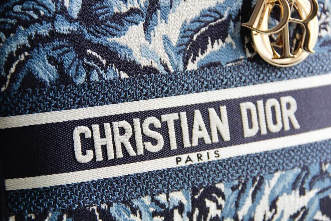 Dior Medium Blue Alms Embroidery Lady D-Lite Bag M0565