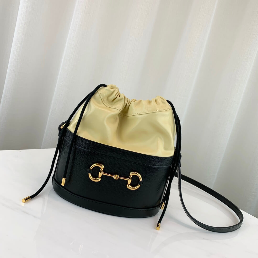 Gucci 1955 Horsebit Bucket Bag 602118 Black/Butter