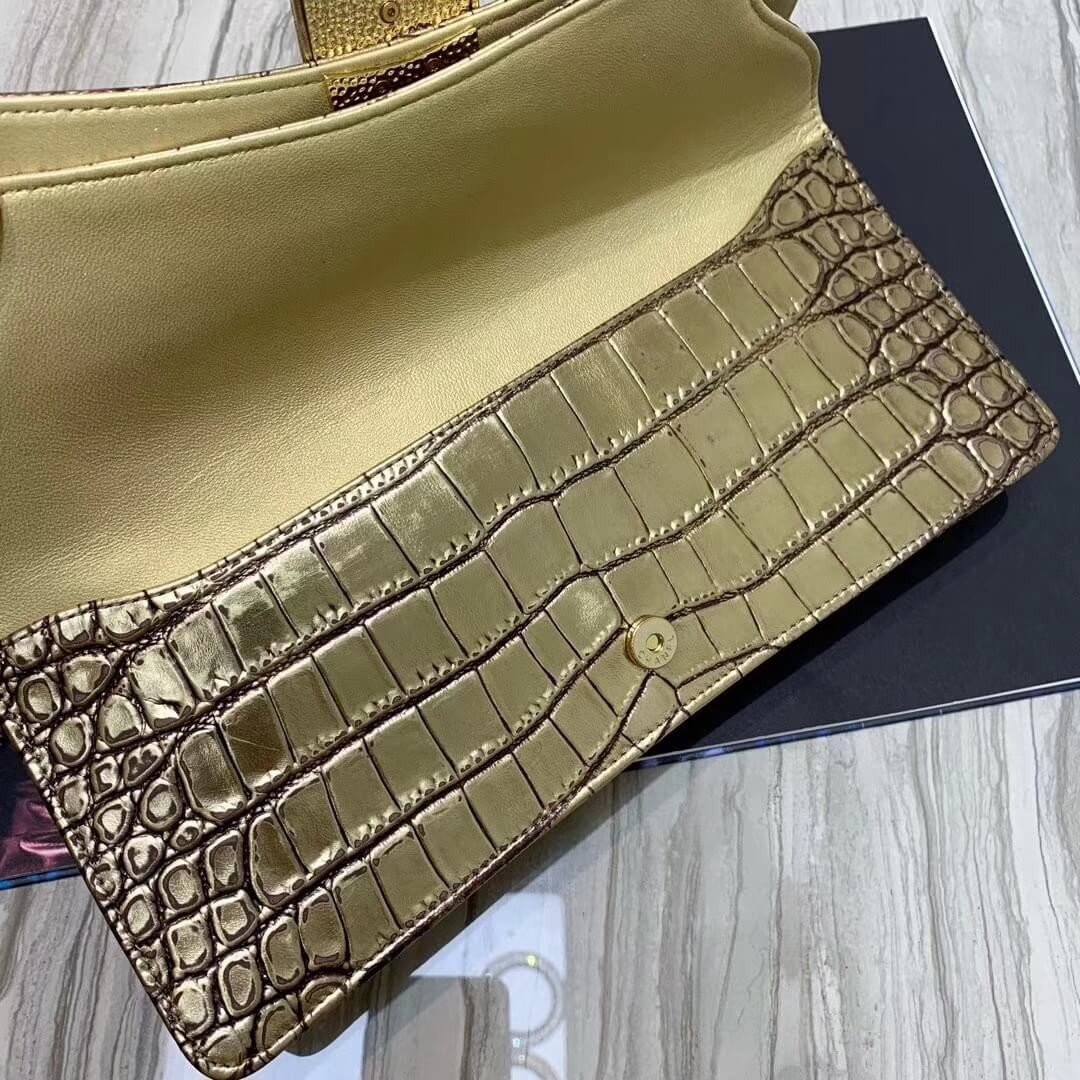 Chanel Metallic Crocodile Embossed Clutch AS0857