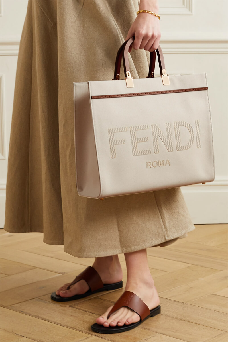 Fendi Medium Sunshine Tote Bag in Cream Canvas 8BH386