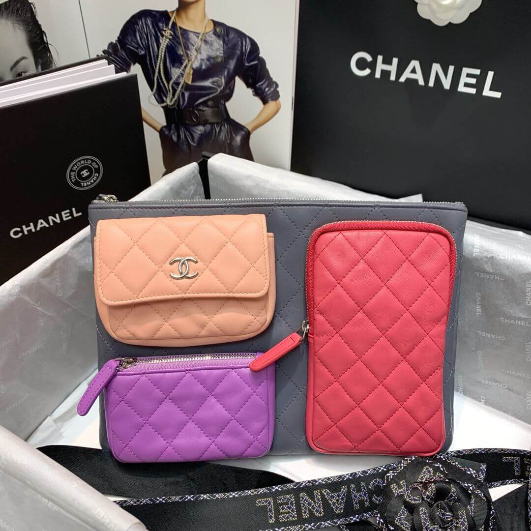 Chanel Lambskin Cases with Accessories AP1054 Gray, Pink, Purple & Light Pink