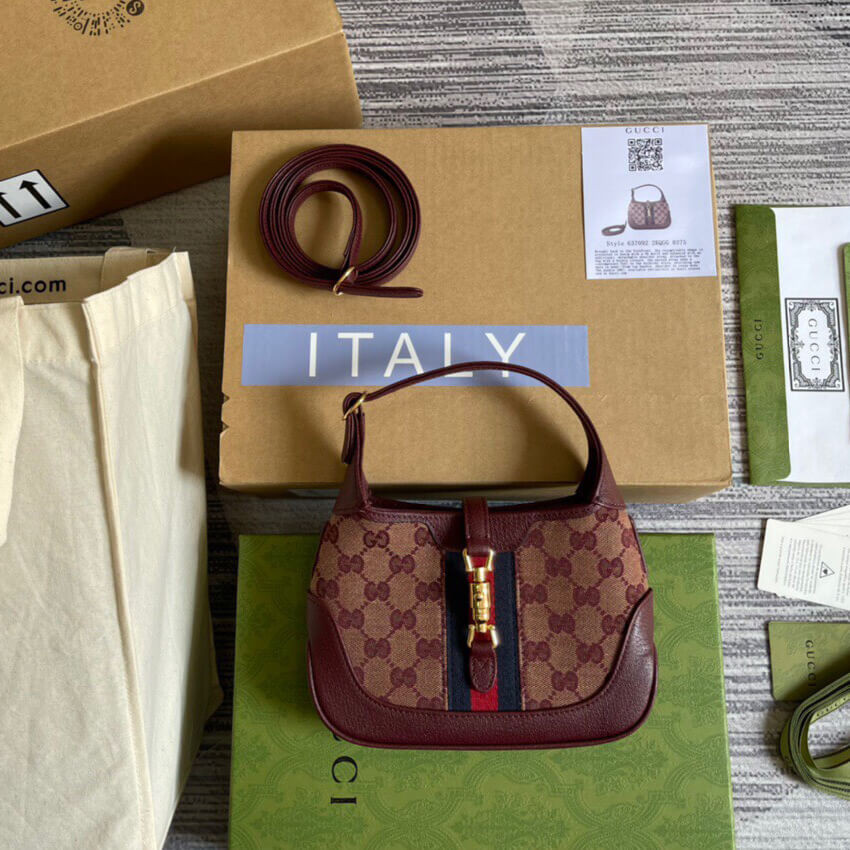 Gucci Jackie 1961 Mini Shoulder Bag 637092 in Burgundy GG Canvas