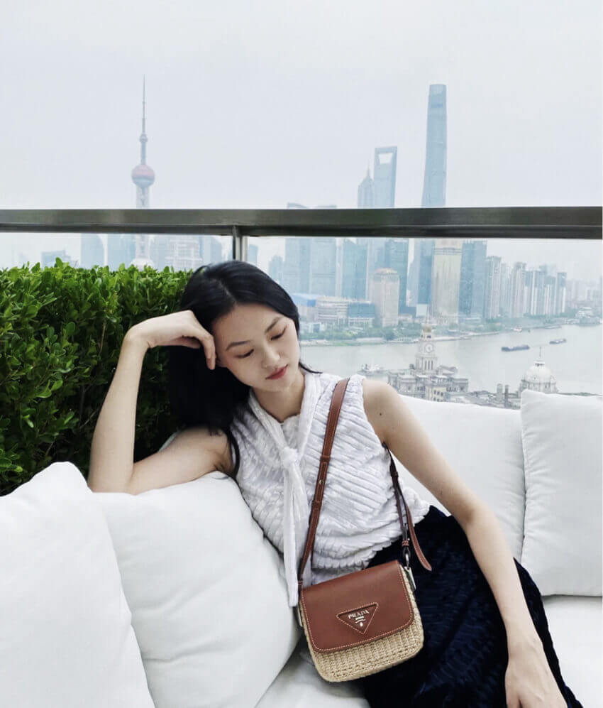 Prada Raffia and Leather Shoulder Bag 1BD243