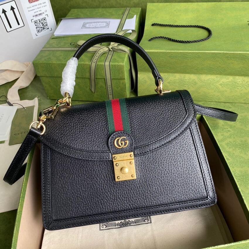 Gucci Ophidia Leather Small Top Handle Bag With Web 651055