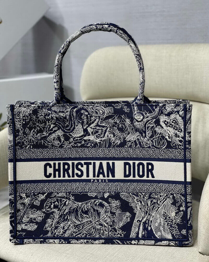 Dior Small Book Tote Blue Toile de Jouy Reverse Embroidery M1296