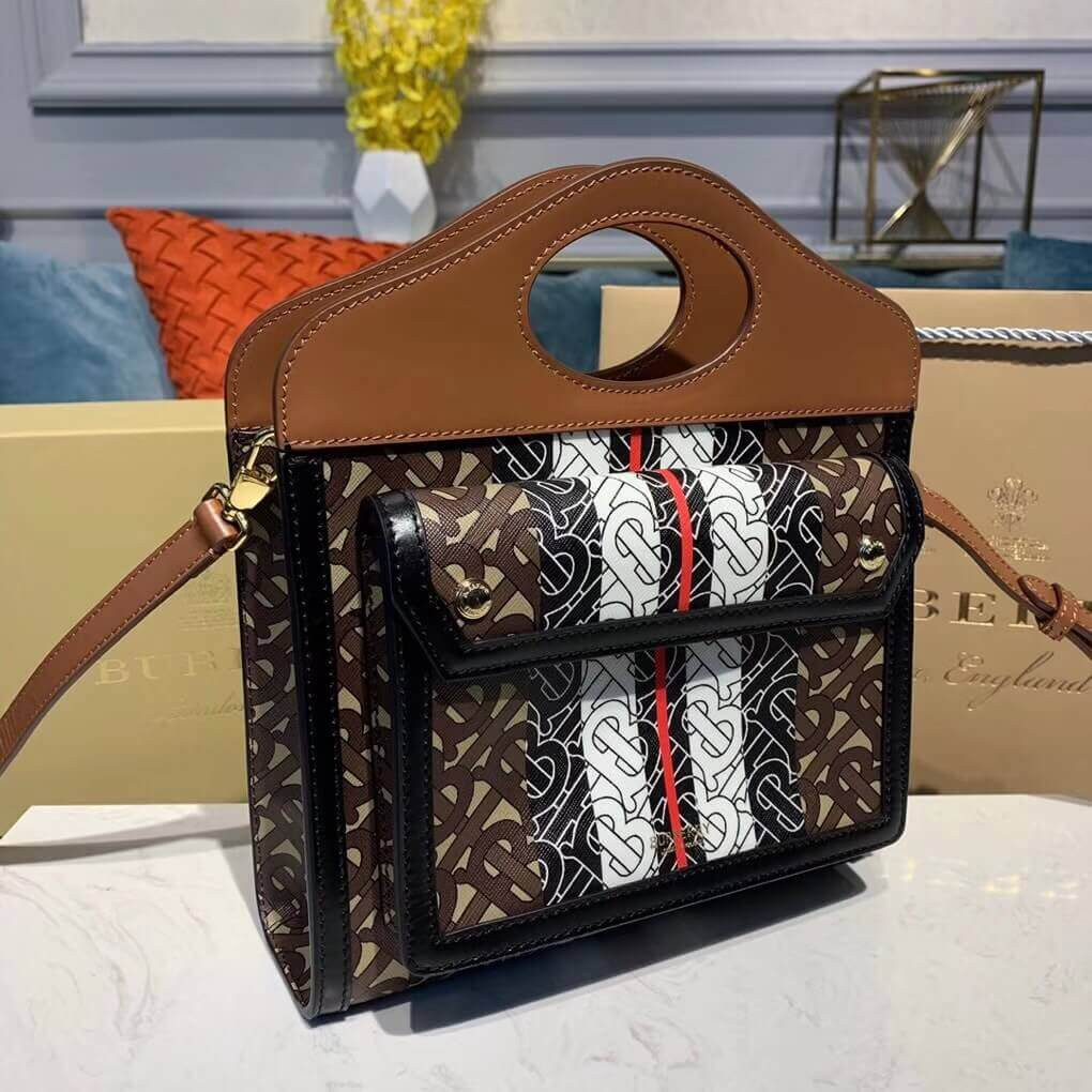 Burberry Small Monogram Stripe E-canvas Pocket Bag 80193631