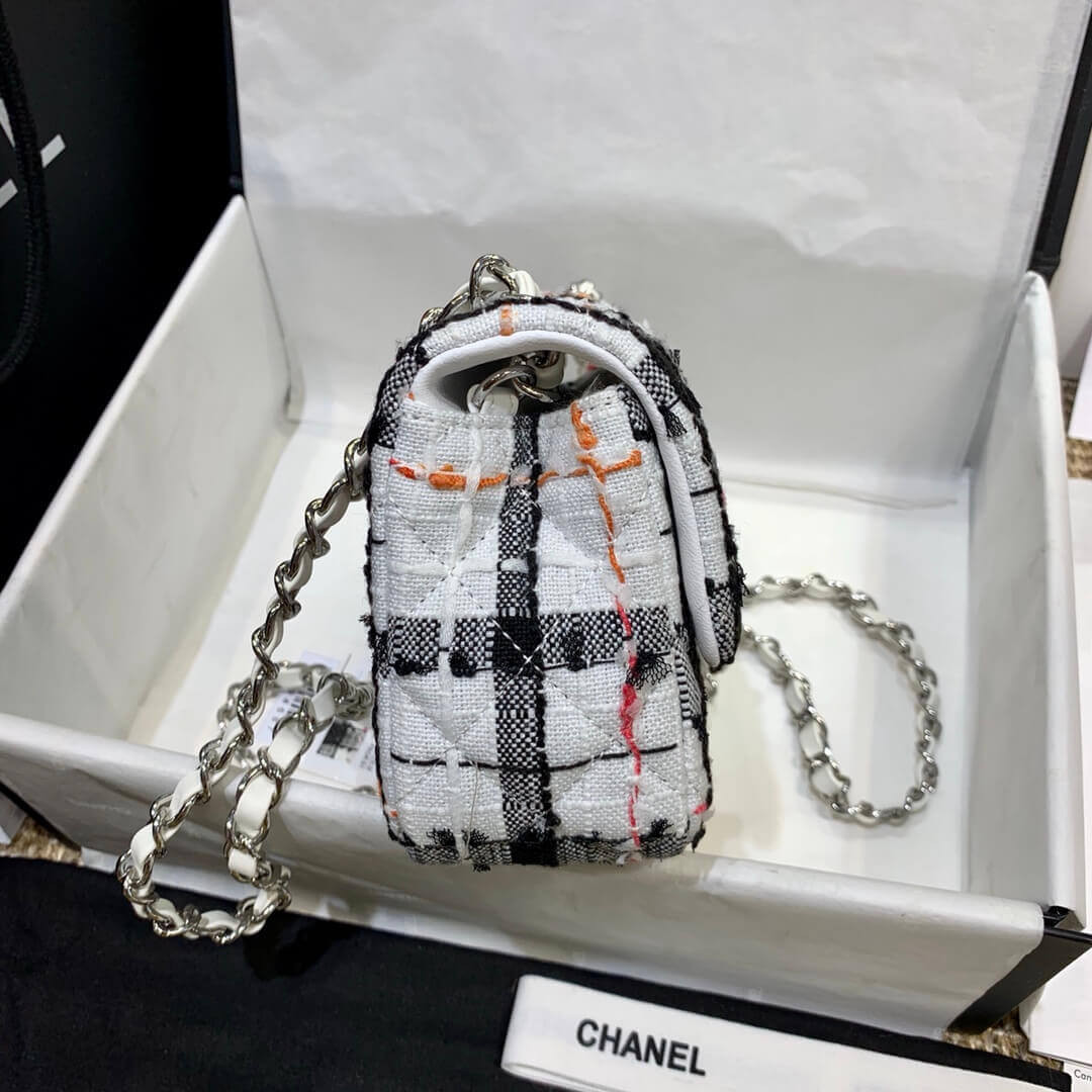 Chanel Tweed 20cm Classic Flap Bag A01116 White/Black