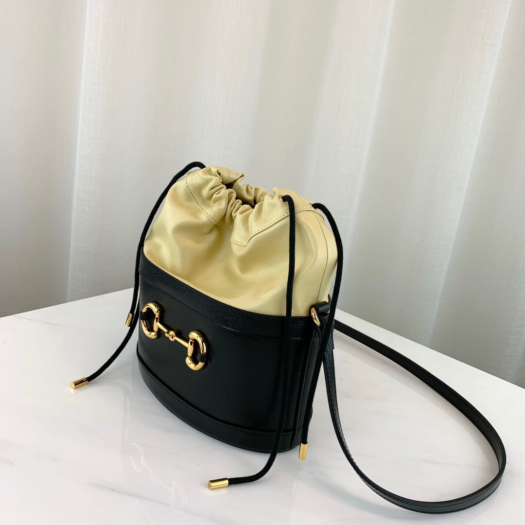 Gucci 1955 Horsebit Bucket Bag 602118 Black/Butter