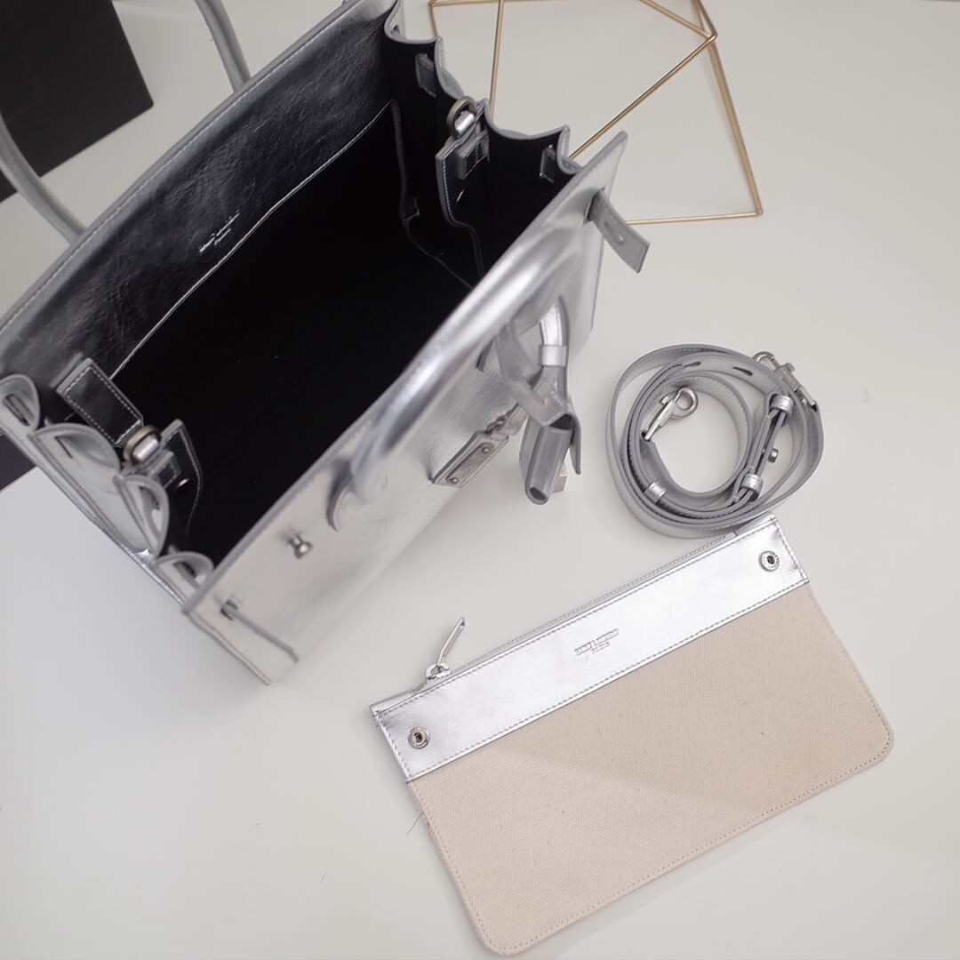 Saint Laurent Sac De Jour Souple Baby In Crumpled Silver Calf Leather 477477