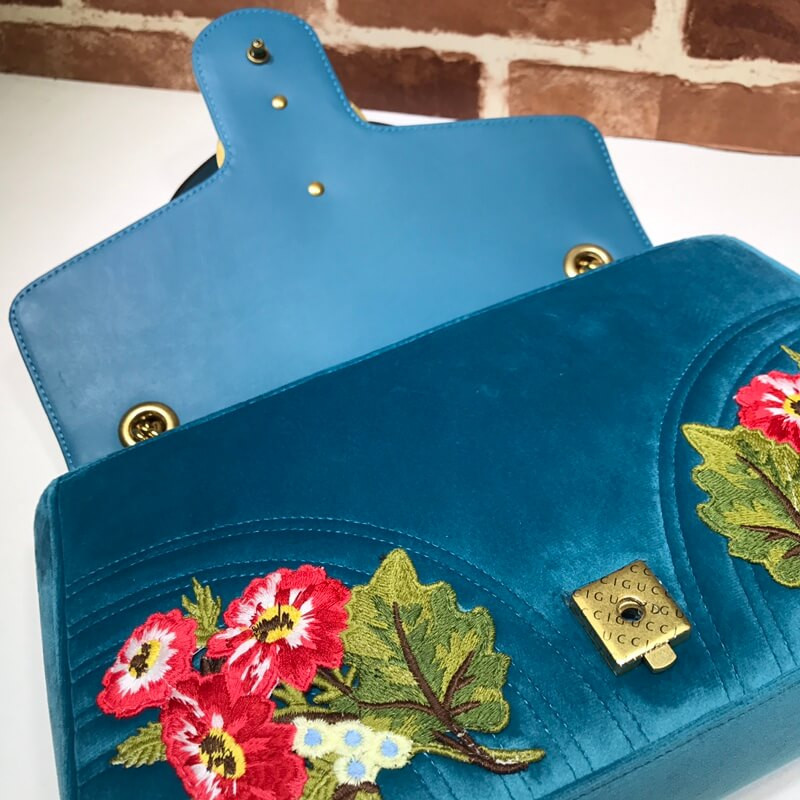 Gucci XXV Anniversary Teal Velvet Shoulder Bag 443496