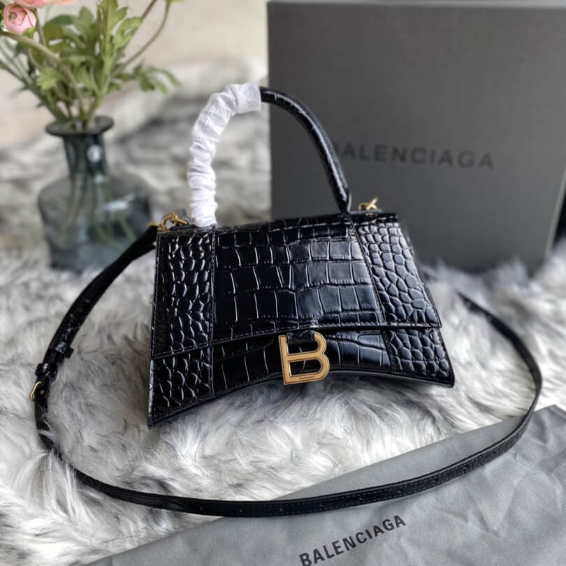 Balenciaga Hourglass S Croc-Effect Leather Tote