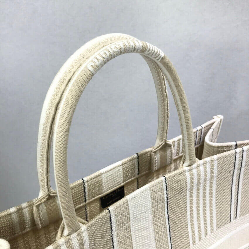 Dior Book Tote Beige Stripes Embroidery M1286