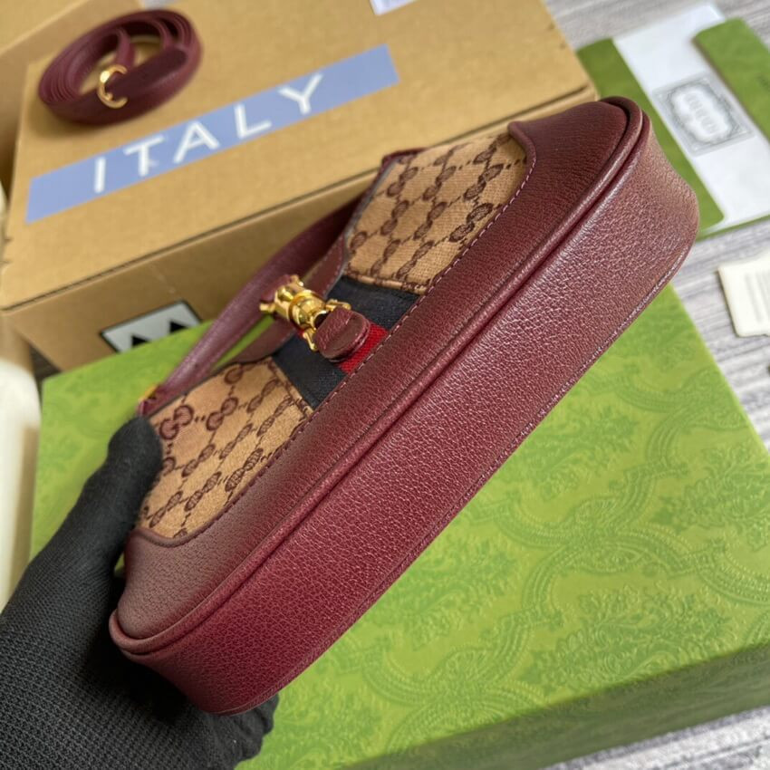 Gucci Jackie 1961 Mini Shoulder Bag 637092 in Burgundy GG Canvas