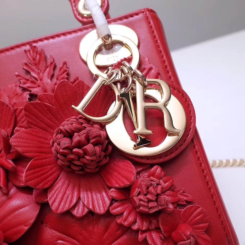 Christian Dior Lambskin Embroidered Flowers Mini "Lady Dior" Bag M0565