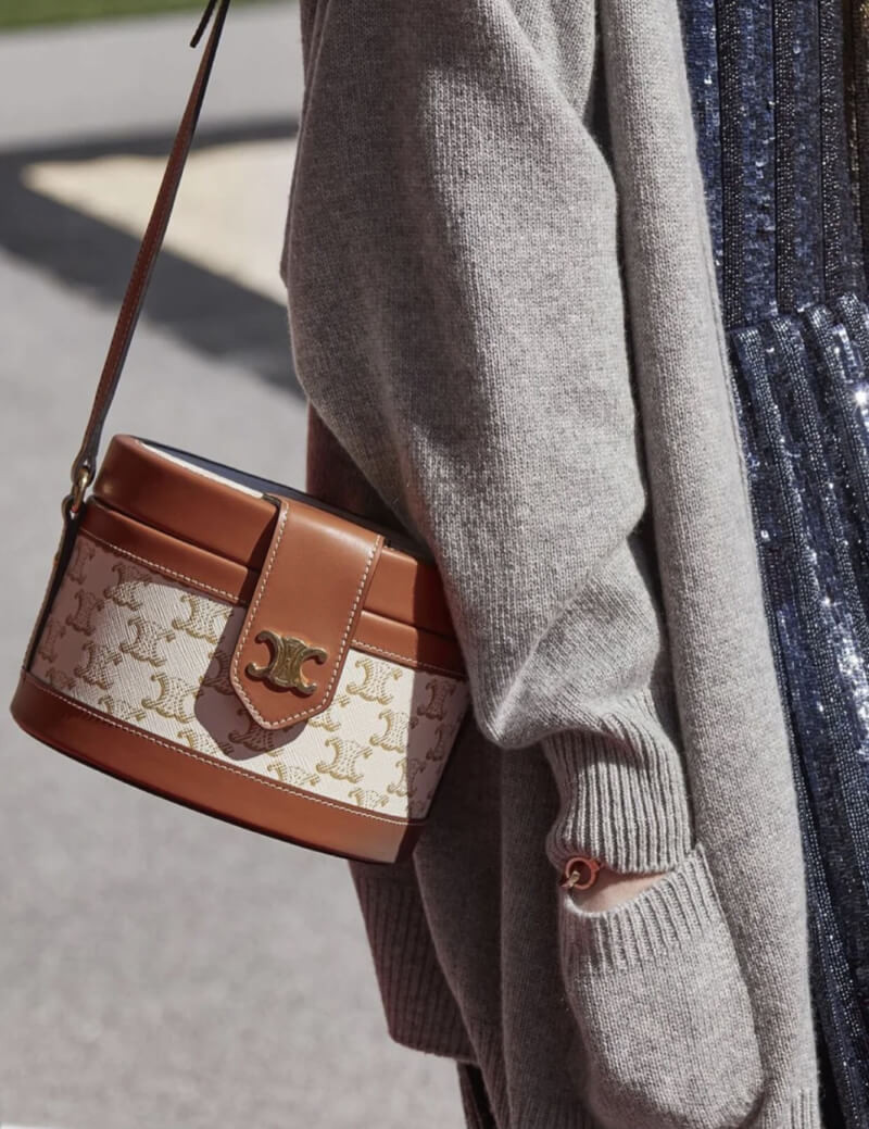 Celine Medium Tambour Bag In Triomphe Canvas 195192 White