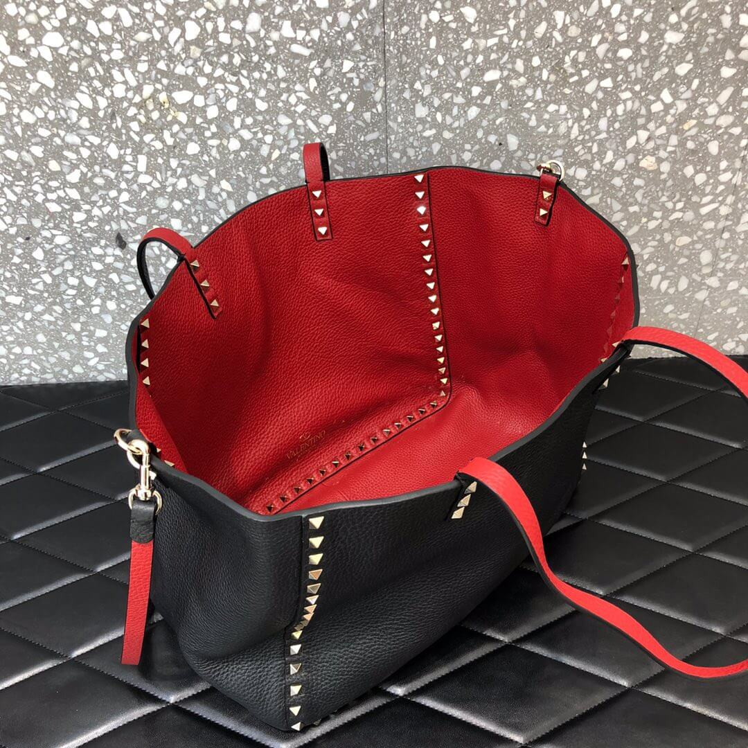 Valentino Garavani Medium Double Rockstud Reversible Tote Bag 0067J Black/Red