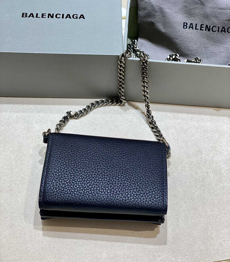 Balenciaga Black Hourglass Chain Strap Leather Wallet