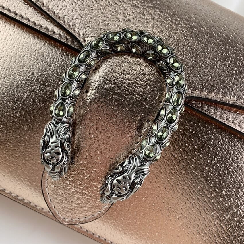 Gucci Dionysus Small Shoulder Bag in Rose Gold Lame Leather 499623