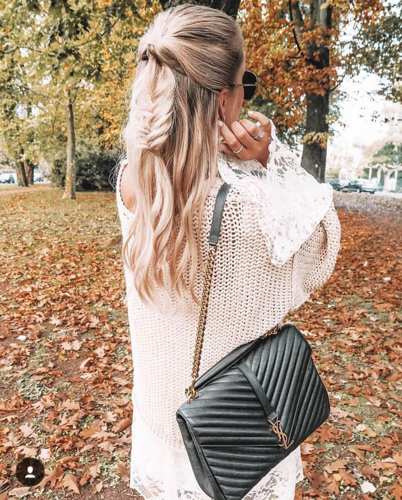 YSL Saint Laurent Sheepskin Matelasse Chevron Monogram Large College Satchel 392738 Black