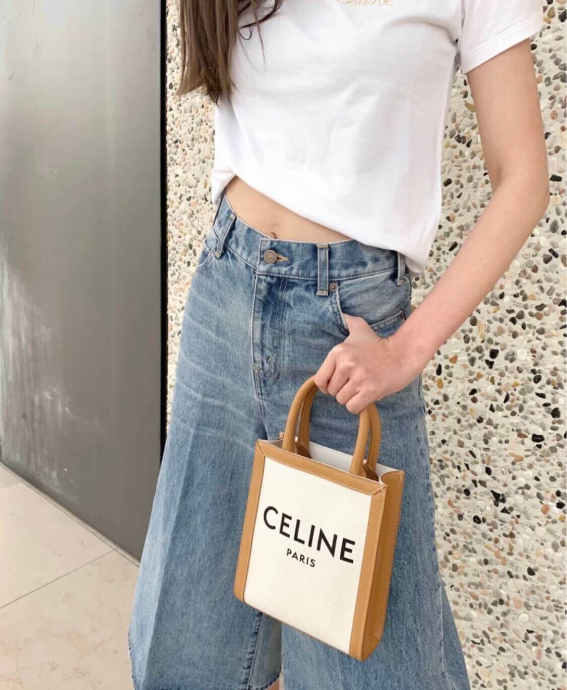 Celine Mini Vertical Cabas  In Canvas and Calfskin 193302